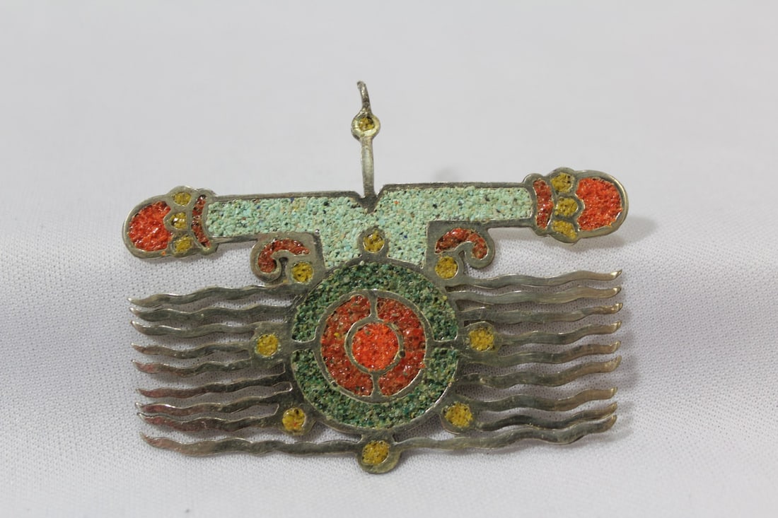 An Enamel Sterling Pendant: 2 3/8" wide