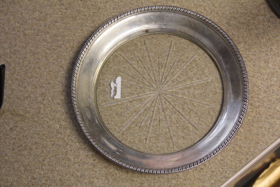 Sterling Silver Rim Etched Glass Plate (1 of 4)