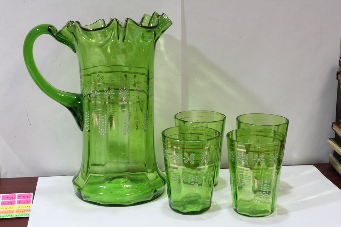 Moser Quality Pitcher and 4 Glass Set: or possibly the real McCoy - pitcher= 9 7/8" tall