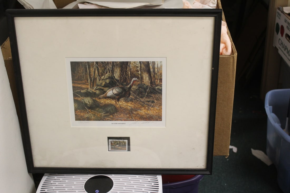Autumn Monarch Wild Turkey by Abbett: by Robert Abbett - framed, signed and numbered - overall= 20" x 18"