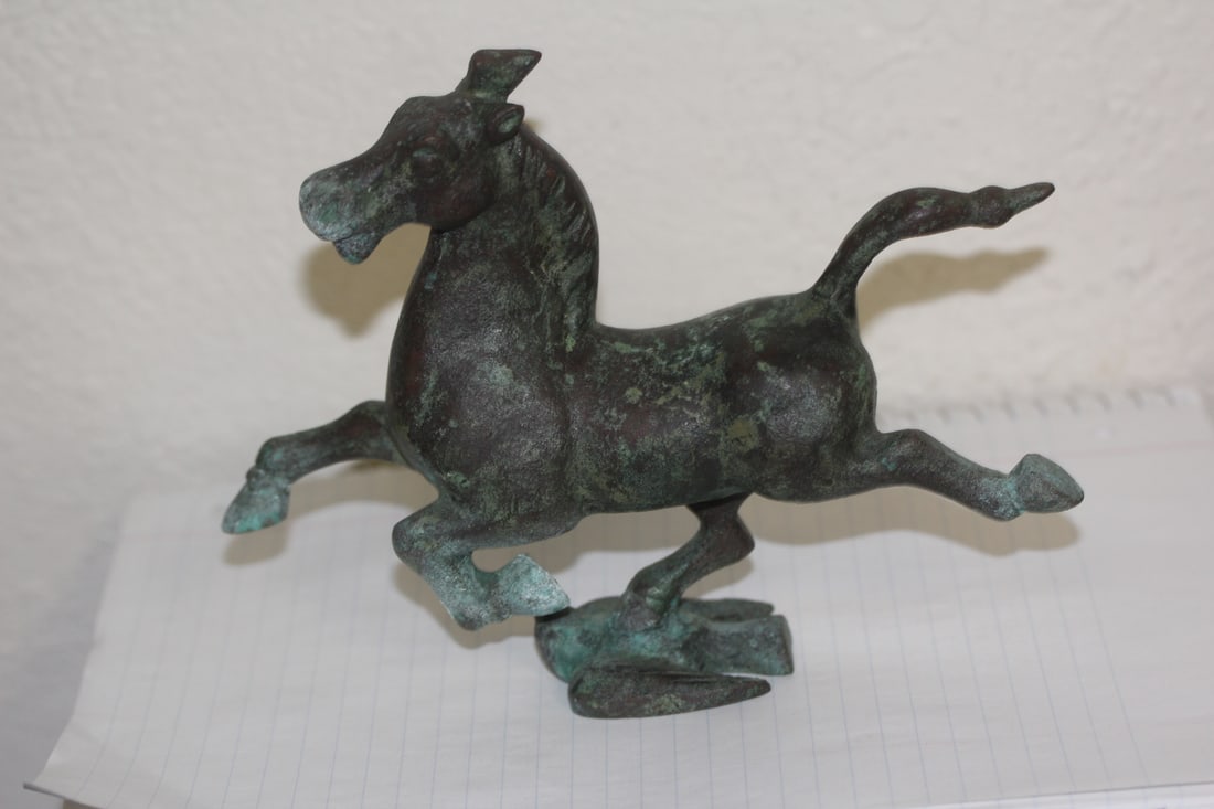 Chinese Bronze Horse: stepping on bird - 7 1/8" across