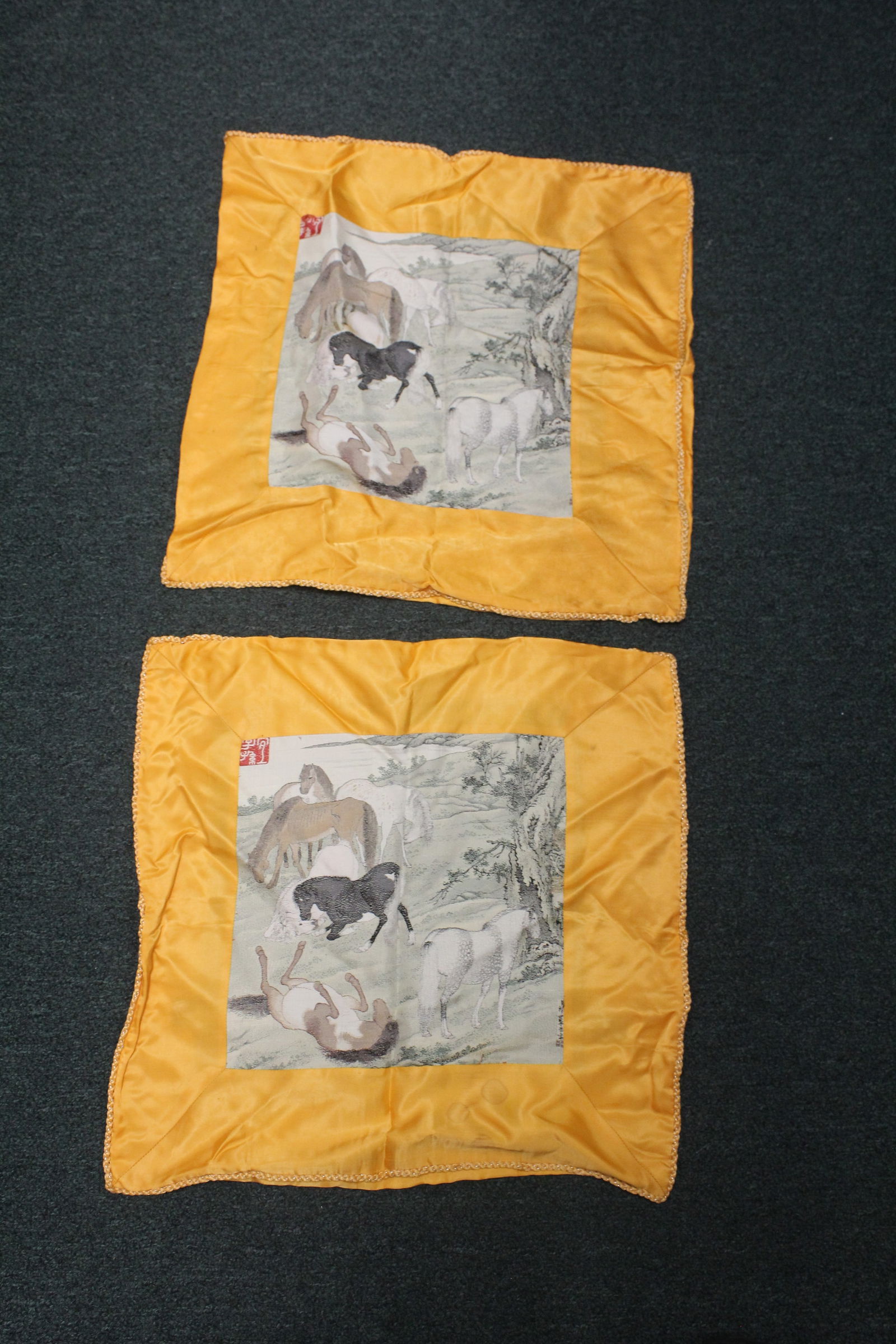 A Pair of Oriental Silk Pillowcase: as shown