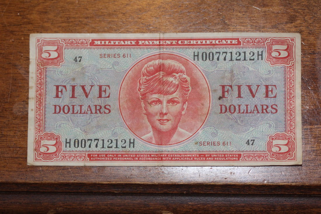 Series 611 $5.00 US Military Bank Note: rare