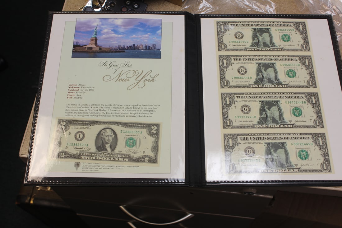 Uncut $1.00 Sheet of 4 plus $2.00 Note (1 of 6)