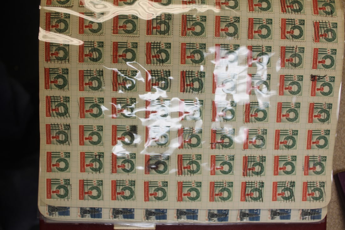 Lot of Christmas Stamps: 8 sheets of them - all used - inside a generic folder