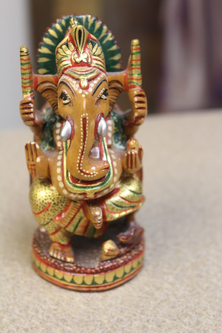 Decorative Oriental Elephant God: wood or composite material - 5" tall