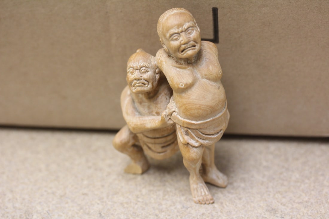 Signed Japanese Okimono: please note: foot chip as shown, still a nice carving piece - wood construction - 3 1/2" tall