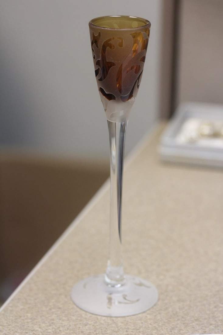 Unsigned Michael Weems Etched Goblet: 7 1/4" tall