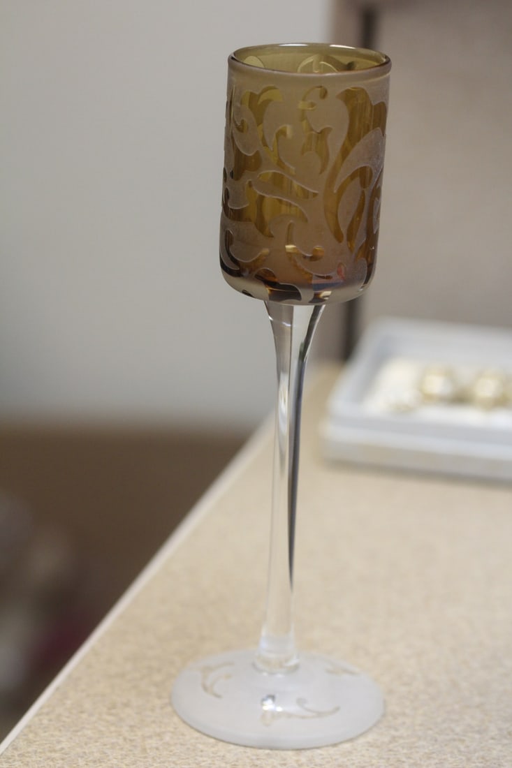 Unsigned Michael Weems Etched Goblet: 7 1/4" tall