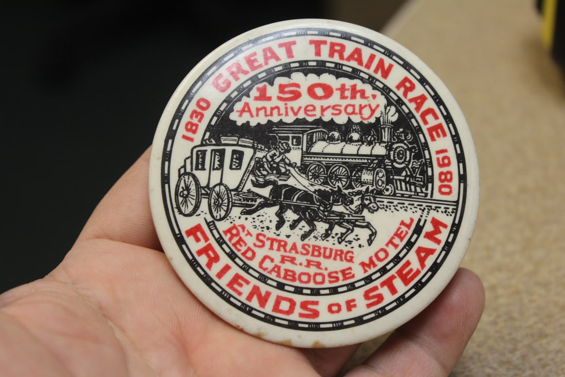 Friends of Steam Train Race Button: large size - 1980