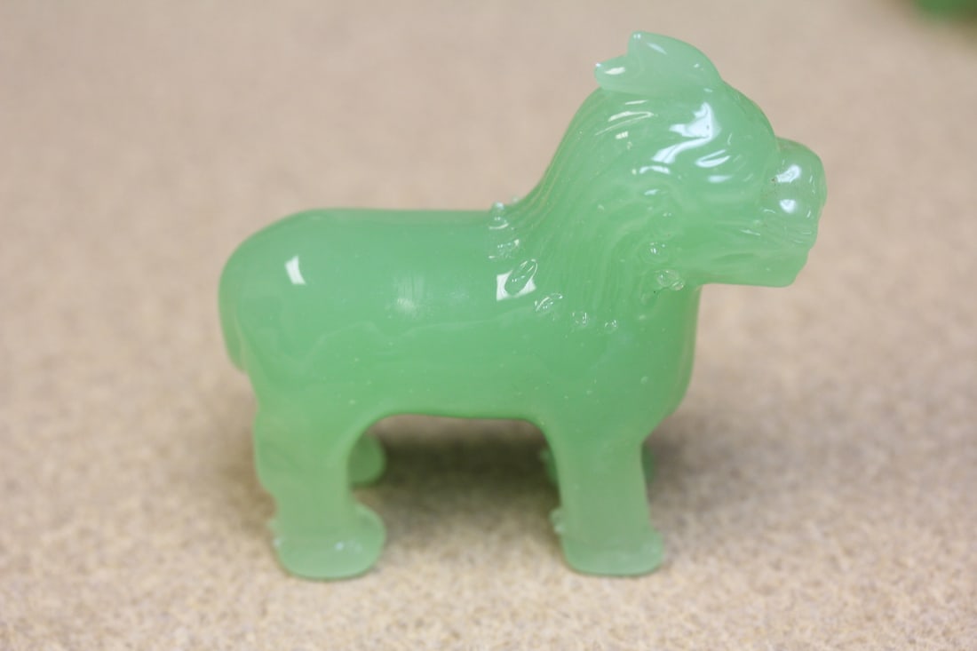 Chinese Green Glass Foo Lion: 3 1/8" across