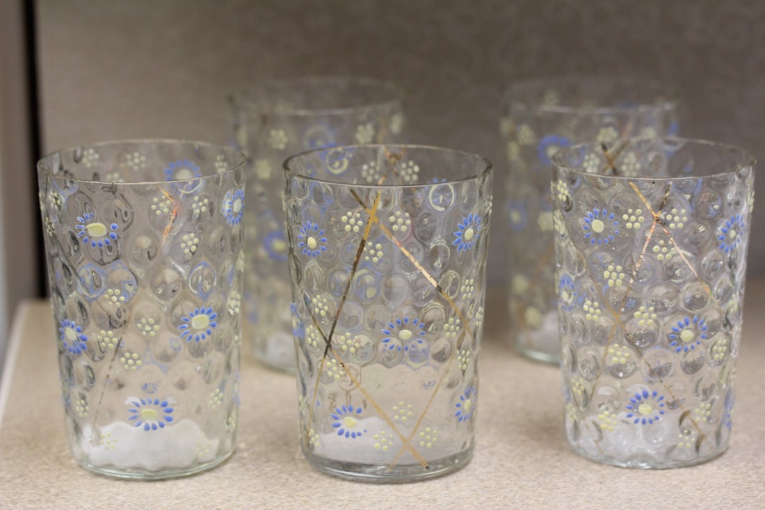 Moser Style Tumblers: lot of 5 - very minor edge roughness - 4" tall