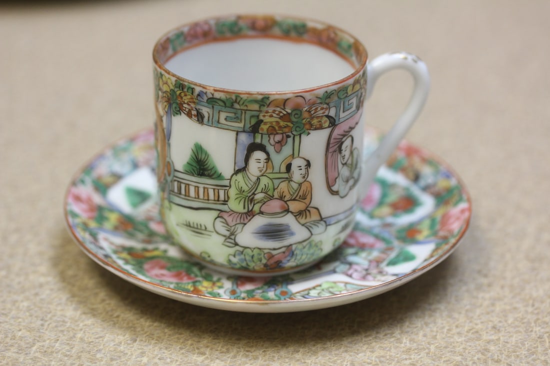 Chinese cup and saucer: Antique early 1900s, cup= 2" tall