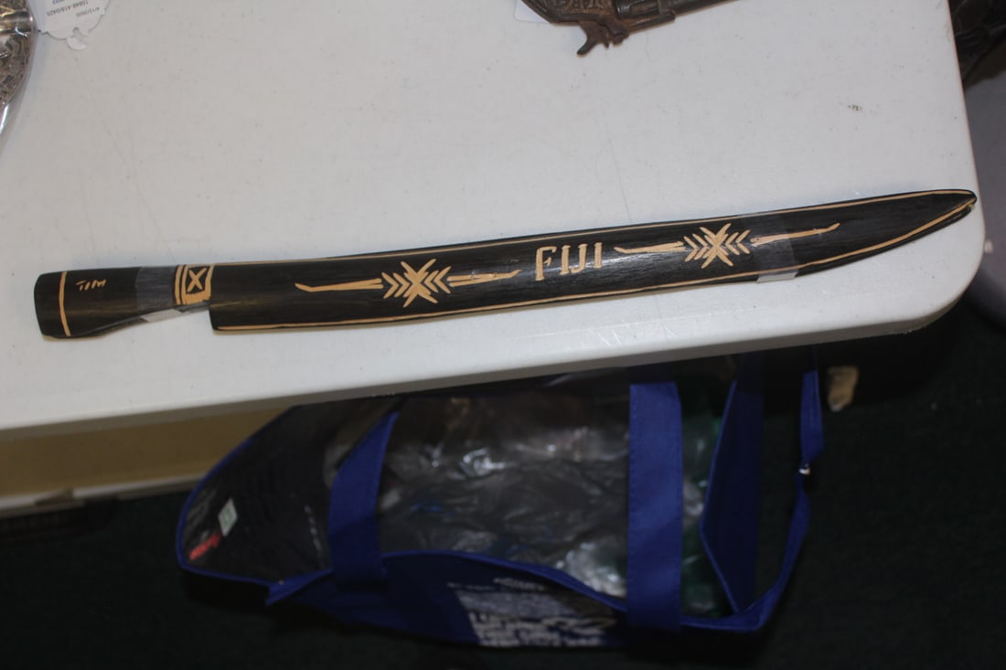 Pair of Carved Wooden Knives: 19" long - Tim & Shirley