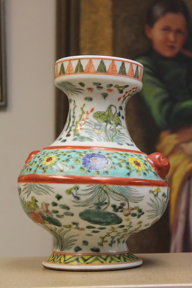 Chinese Famille Rose Urn: 11 1/2" tall by 8" wide - signed