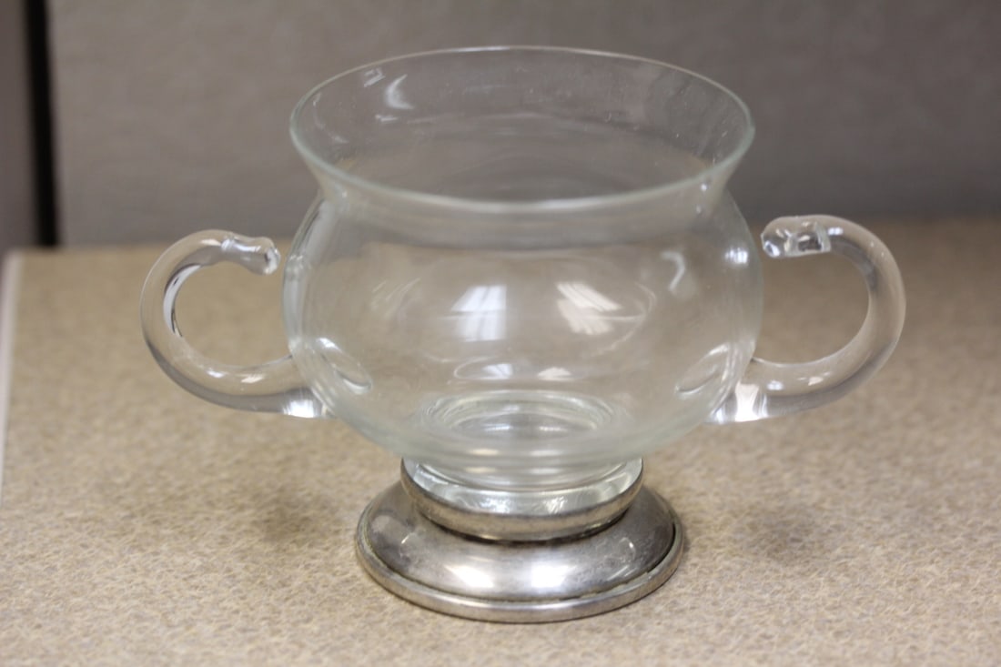 sterling rim and glass sugar container: 3 1/4" tall