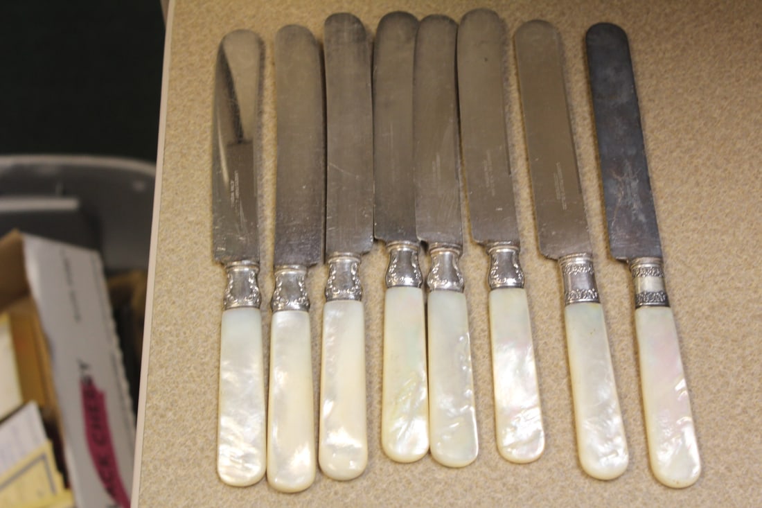 Lot of 8 Mother of Pearl and Sterling Hand Knives (1 of 3)
