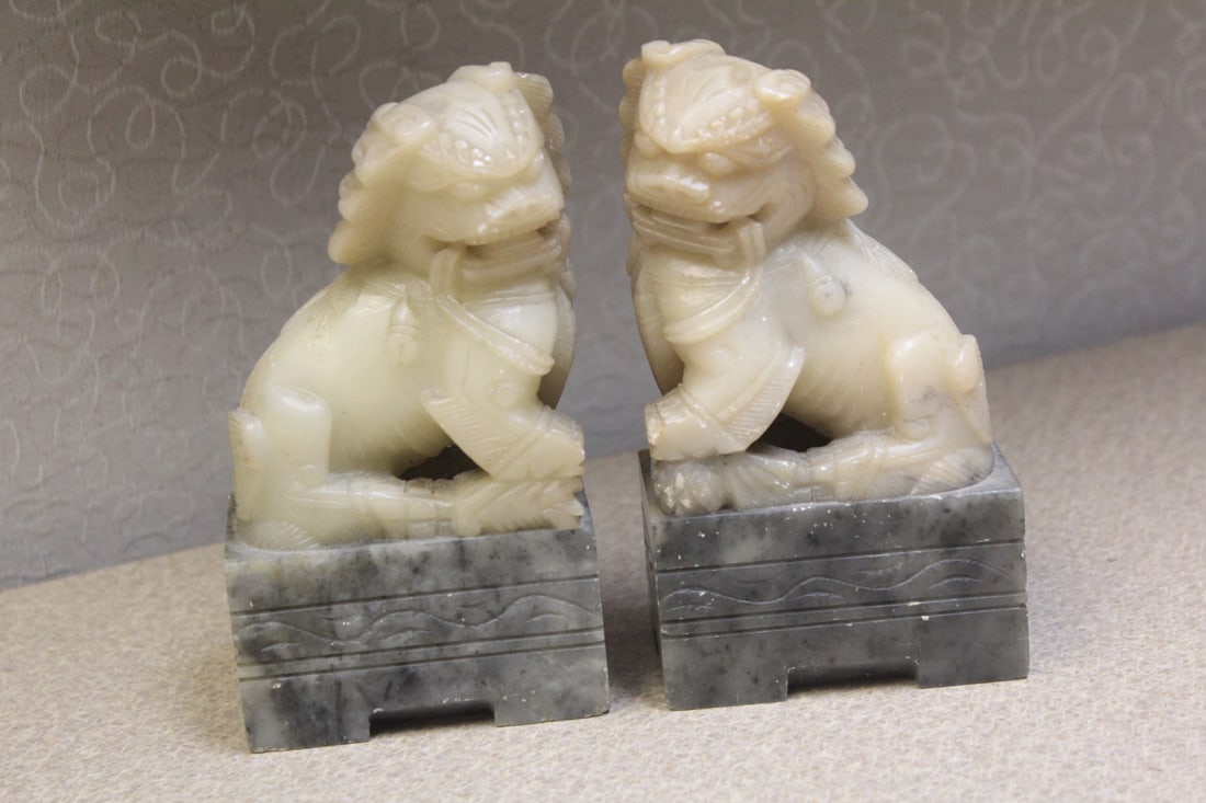 Pair of Vintage Soapstone Foo Lions (1 of 6)
