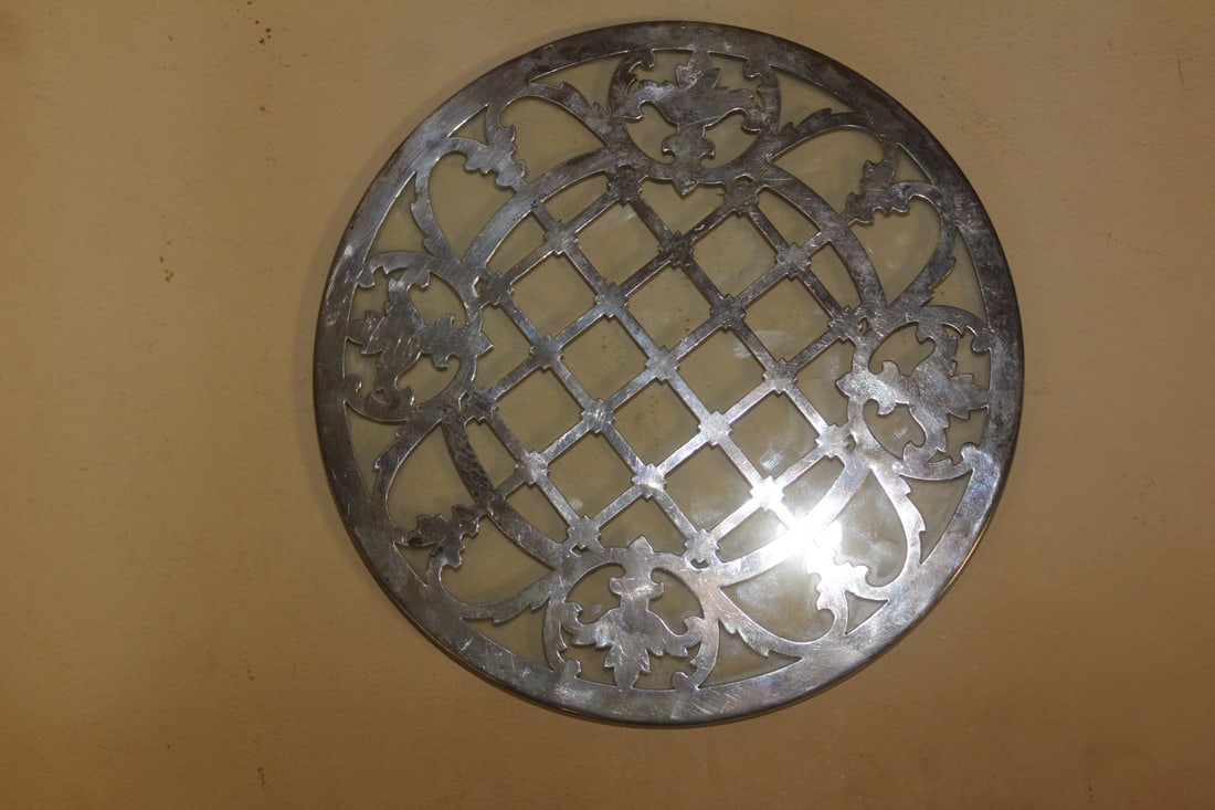 Sterling Silver Overlay Deco Trivet: 7 inches in diameter