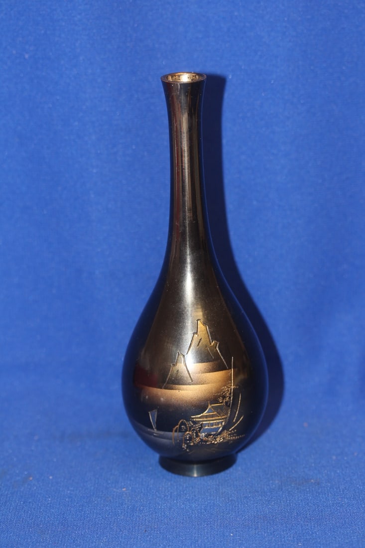 Mixed Metal Japanese Vase: 6 3/4" tall