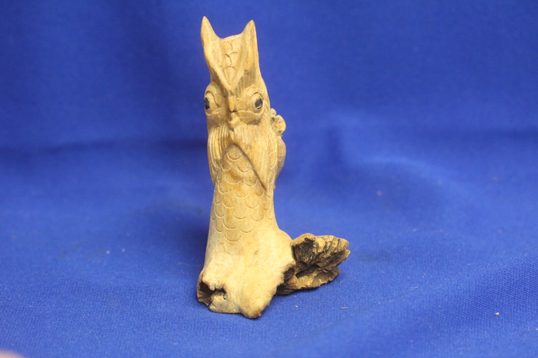Carved Root Wood Owl: 4 1/4" tall