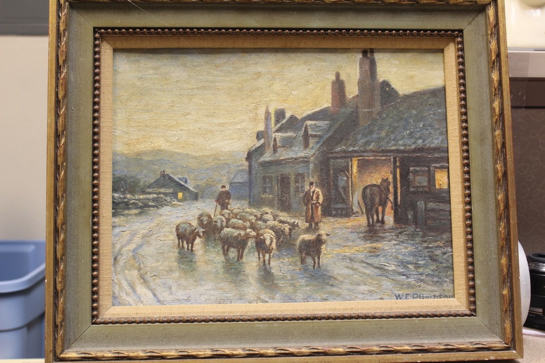 Oil on Board - Signed W.E. Plimpton: or William Edward Plimpton (American 1857-1940) listed artist - overall= 19 1/4" x 15 3/4" - this one is probably early 1900's