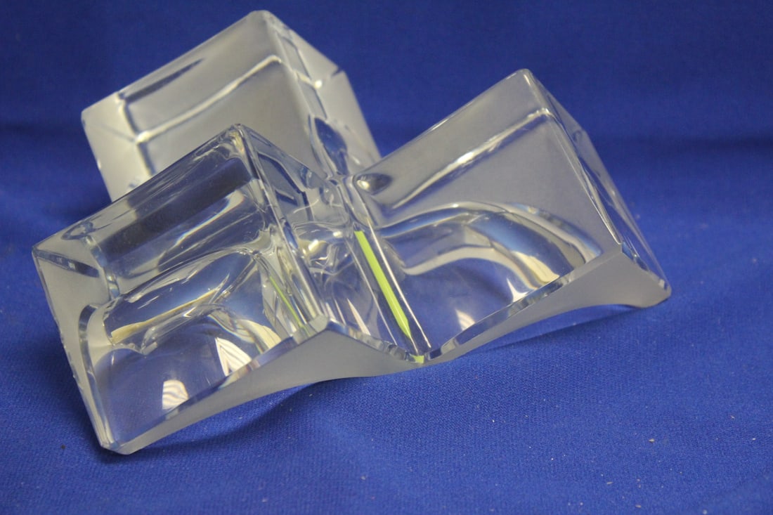 Signed Daum France Crystal Cube: please note: chips as shown - 6 inches tall