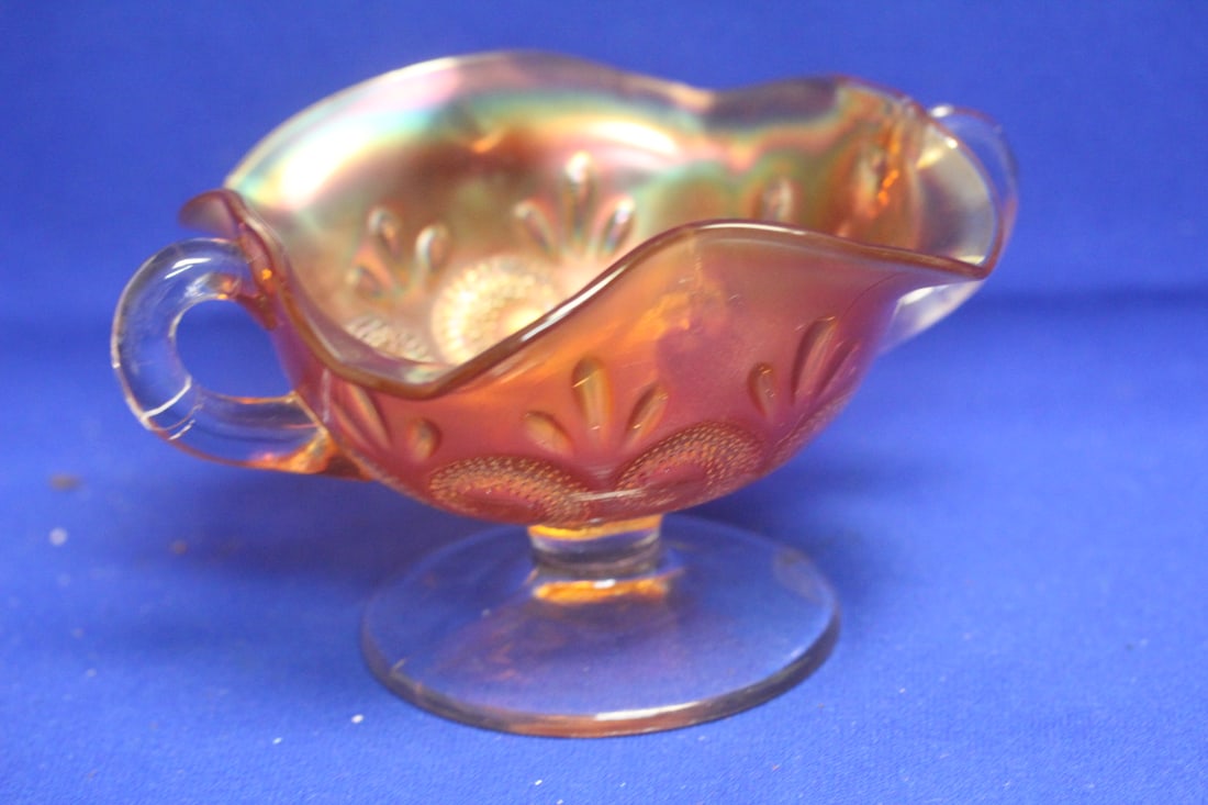 Carnival Glass Bowl: please note: bruise and foot chip as shown - 4" tall