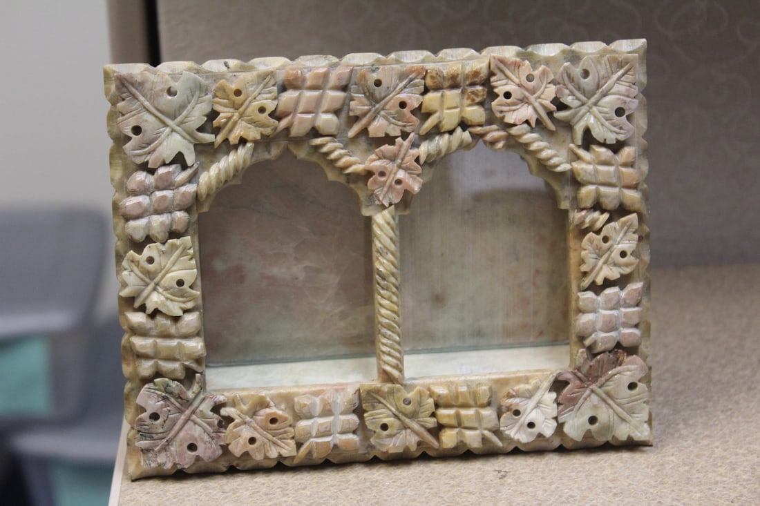 Soapstone Picture Frame: well carved - overall= 6 1/2" x 5 1/4"