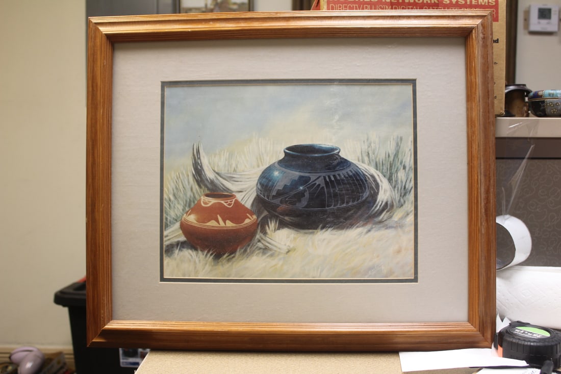 Navajo Native american Print: plate signed: Daniel Yazzie - framed - overall= 22 1/2" x 18 1/2"