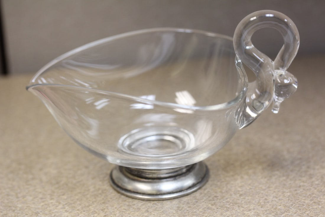 Sterling Rim Glass Gravey Cup: 5 3/4" wide