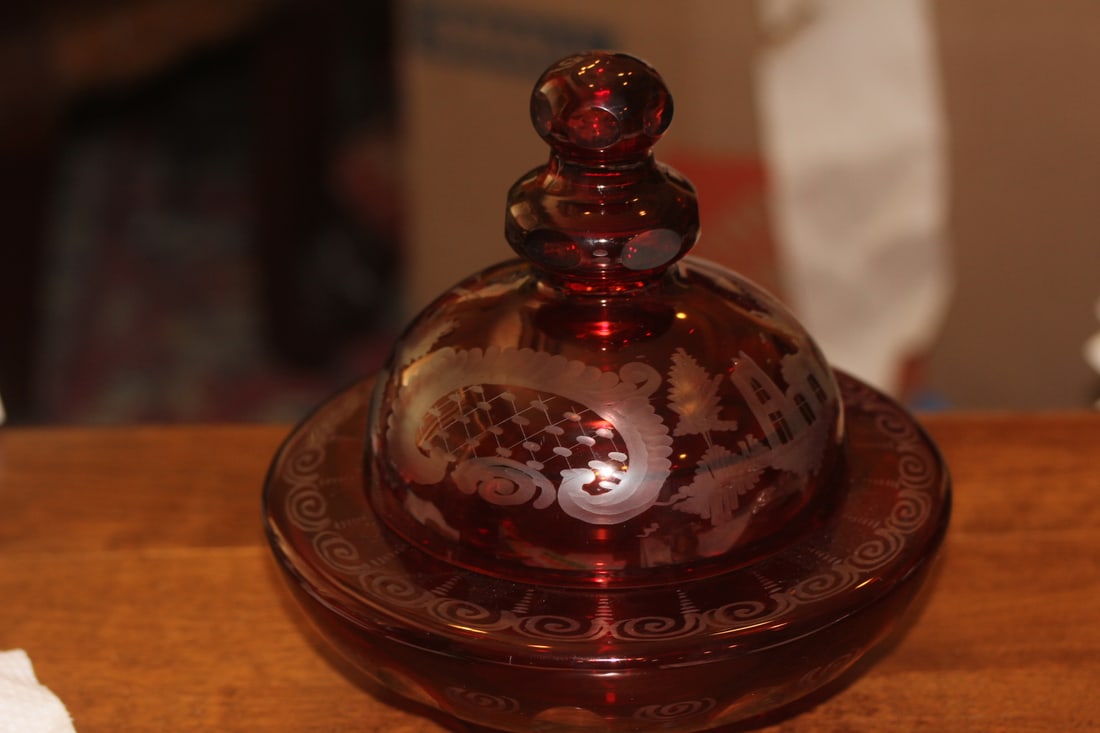 Beautiful Ruby Red Cut Glass Container - 2