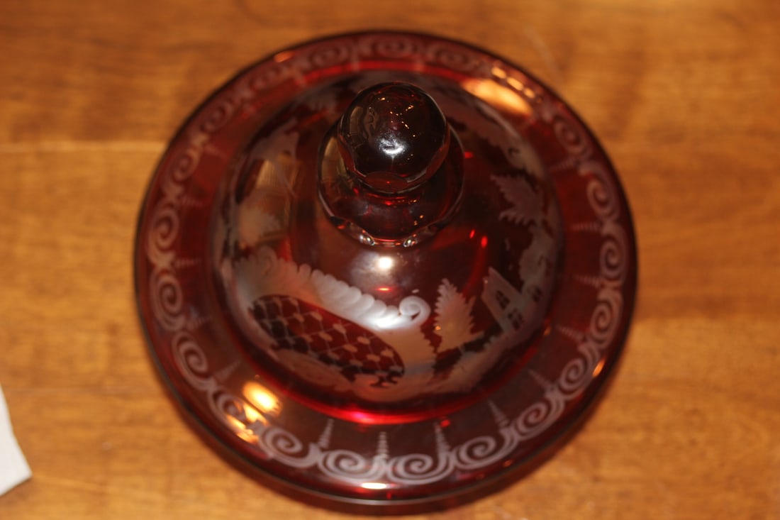 Beautiful Ruby Red Cut Glass Container - 3