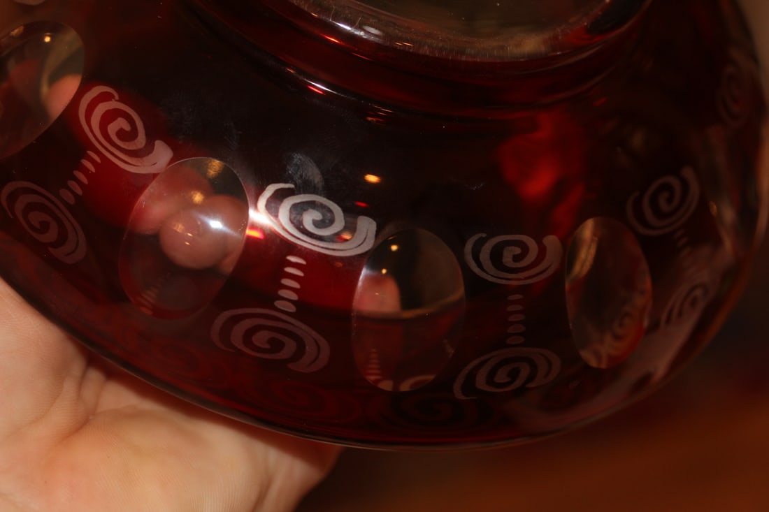 Beautiful Ruby Red Cut Glass Container - 6