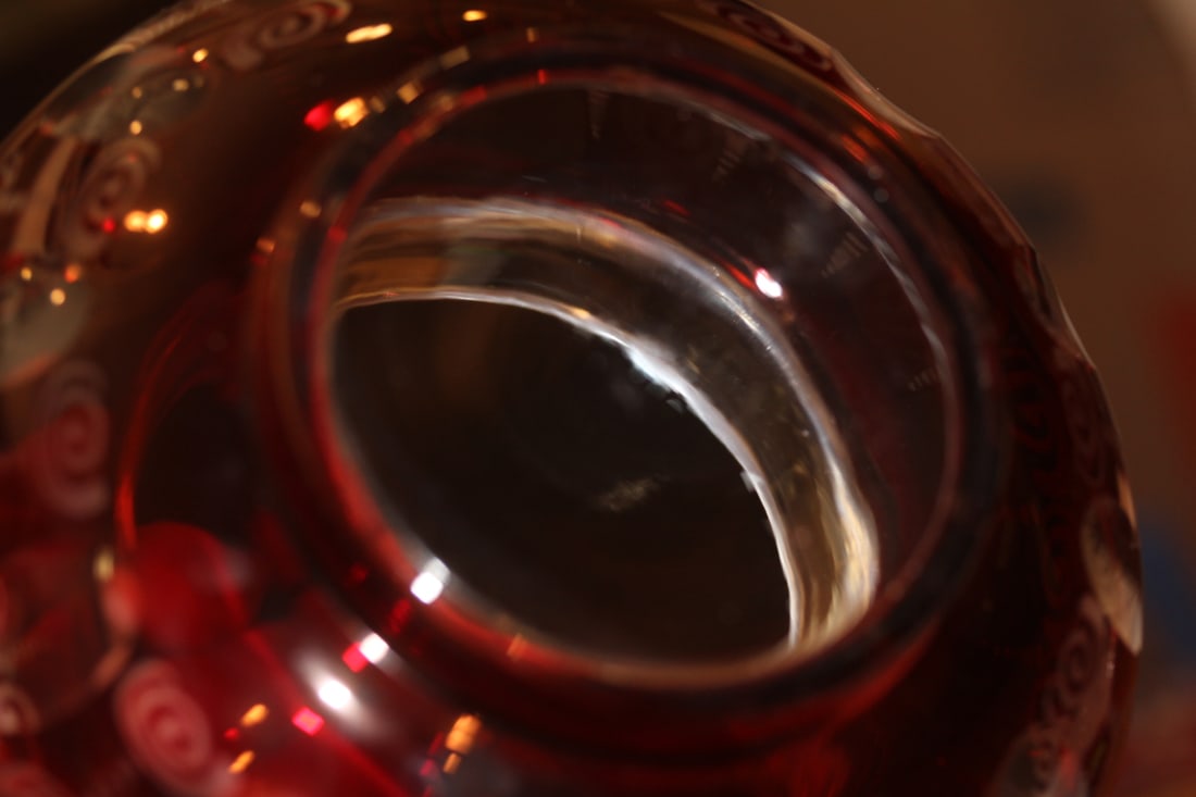 Beautiful Ruby Red Cut Glass Container - 7