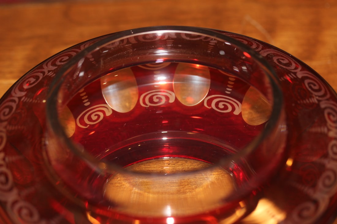 Beautiful Ruby Red Cut Glass Container - 8