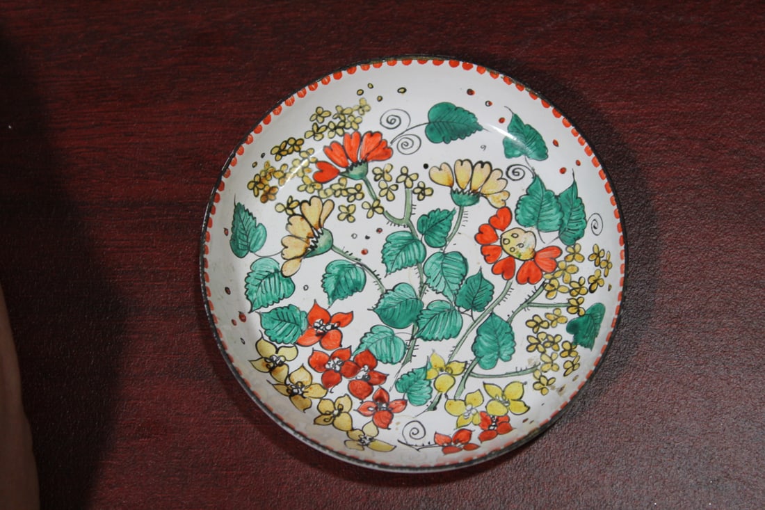 A Brimmer Small Enamel Dish: Made in Austria - handmade - 3 1/8" in diameter