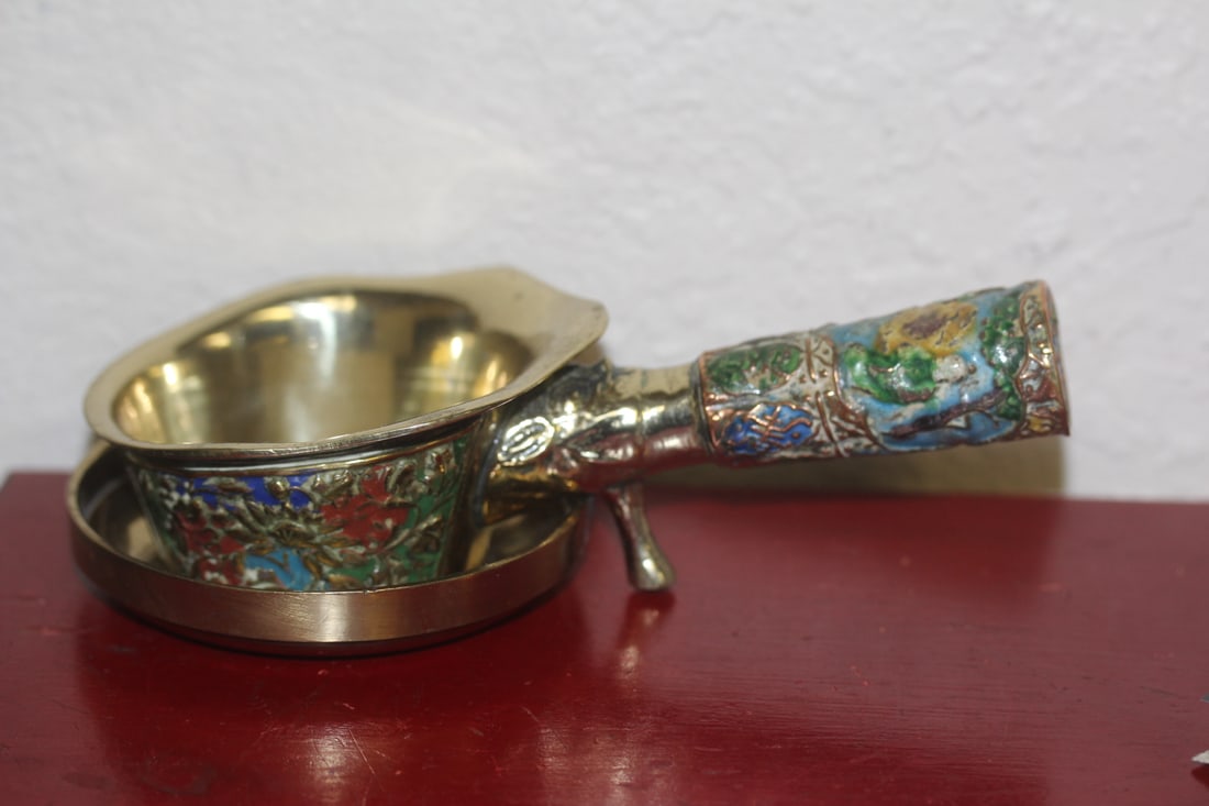 Chinese Enamel on Copper Iron: with undertray - antique/vintage - both marked "China" - republic period - longest= 6 1/4"