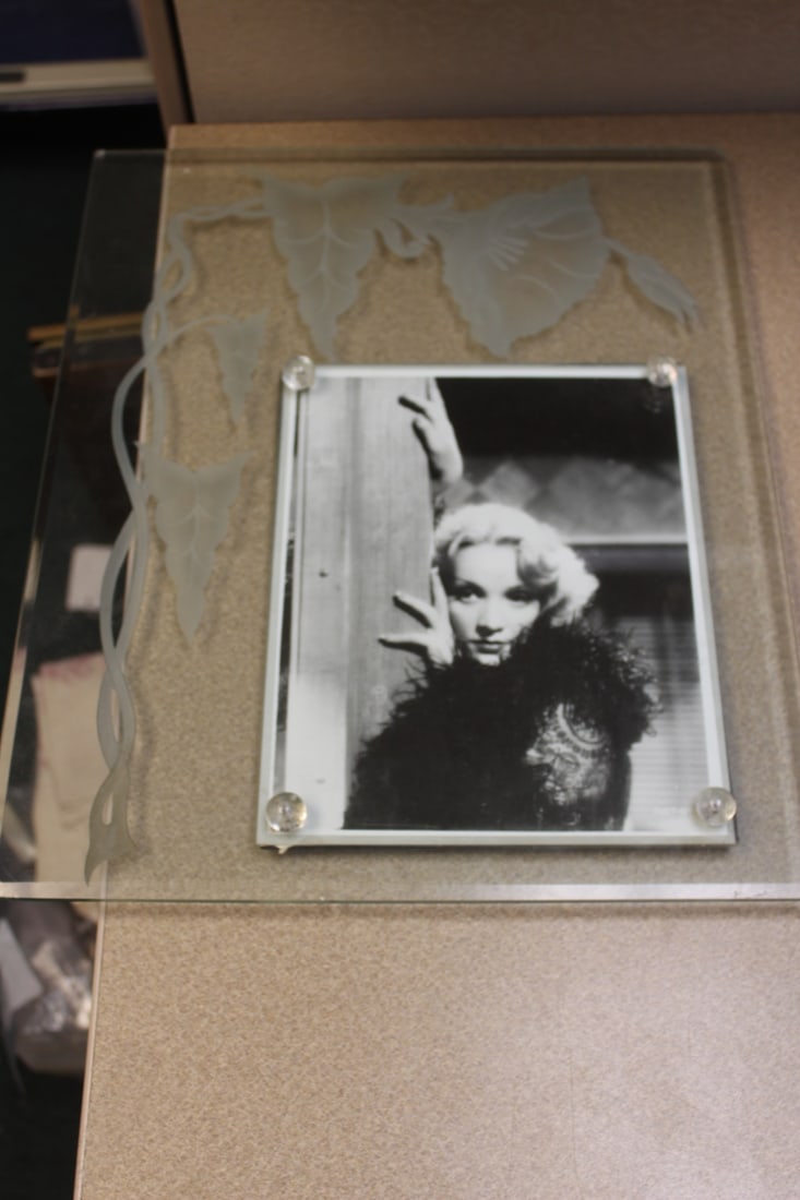 Etched Glass Frame of a Famous Actress: Anita Page - overall= 17" x 14" - picture= 9 1/2" x 7 1/2" - please note: minor edge roughness