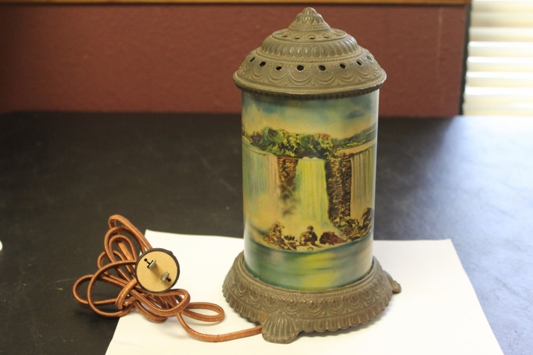 A Scene-In-Motion Waterfall Lamp: Lights up - working - 1920's - 9 1/2" tall