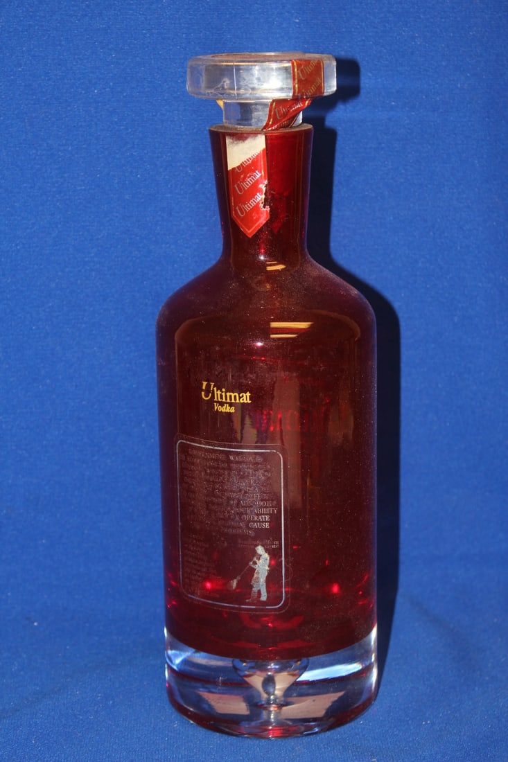 A Ruby Red Artglass Decanter: 11" tall