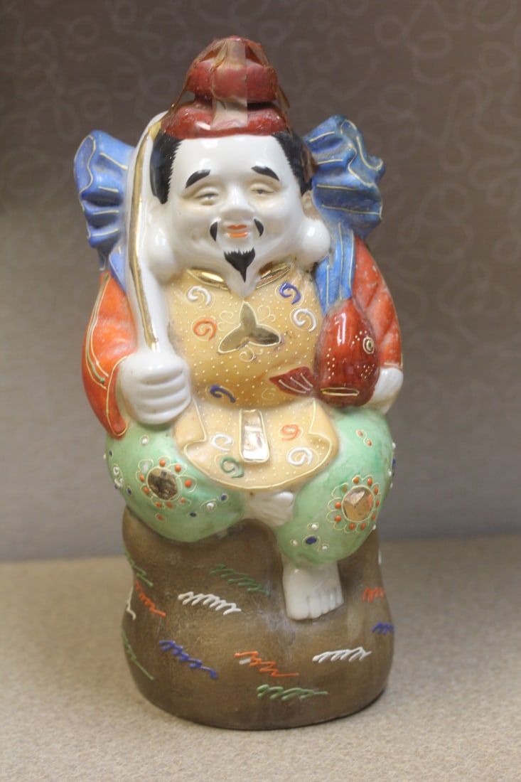 Japanese Figural Saki Bottle: please note: empty - with lid - 9 1/2" tall