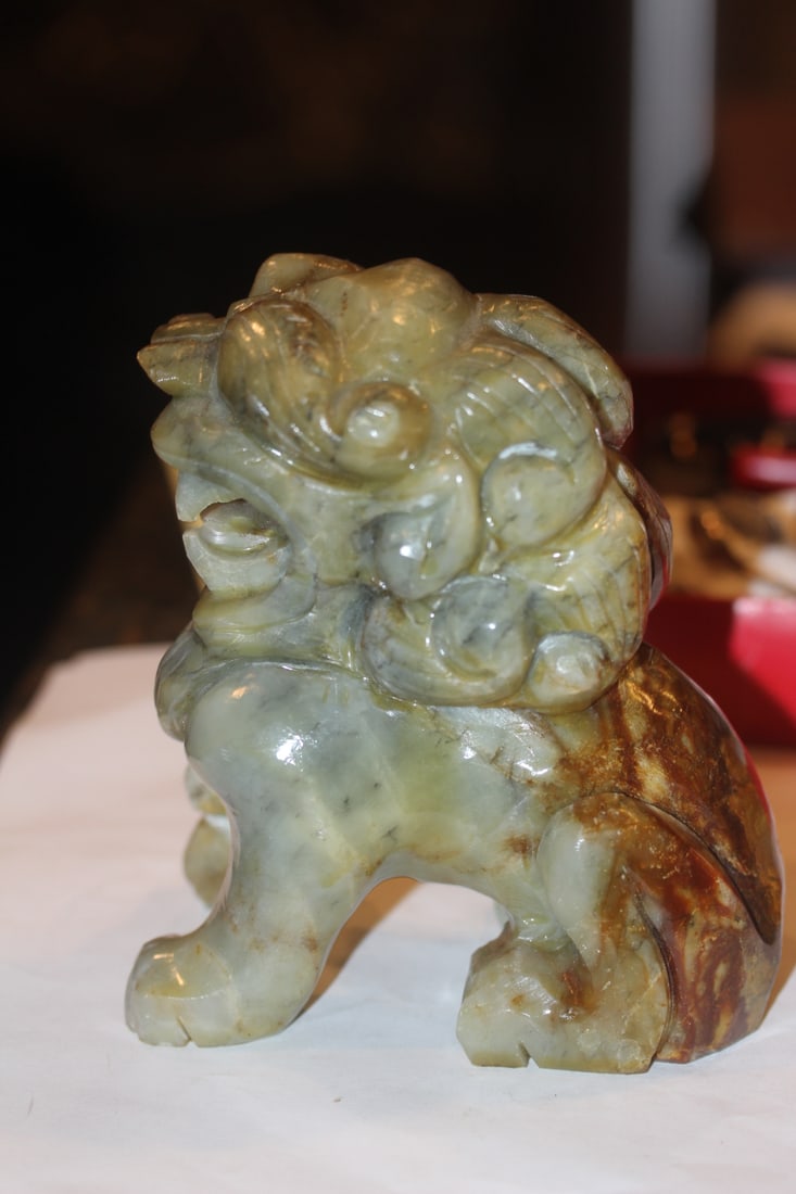 Chinese Foo Lion: Jade or similar hard stone - 5 1/8" tall