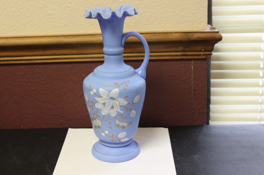 A Bristal Glass Vase/Pitcher: Ruffle Edged - 11 inches tall