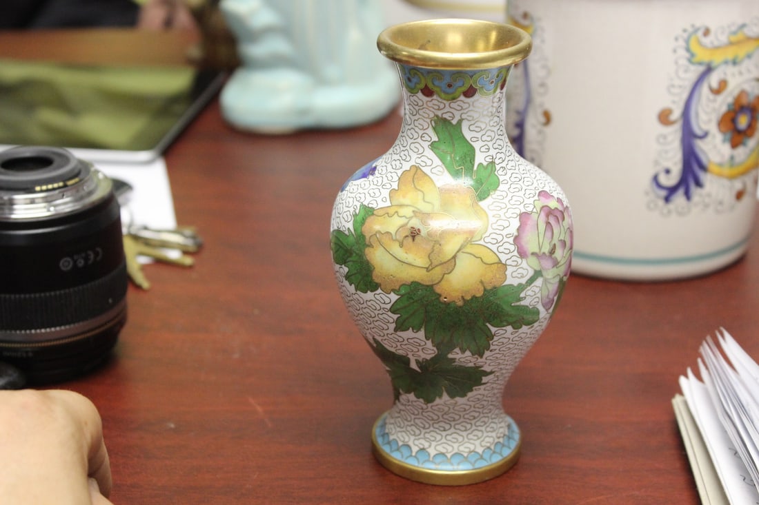 A Chinese/Asian Cloisonne Vase: 6 1/4" tall