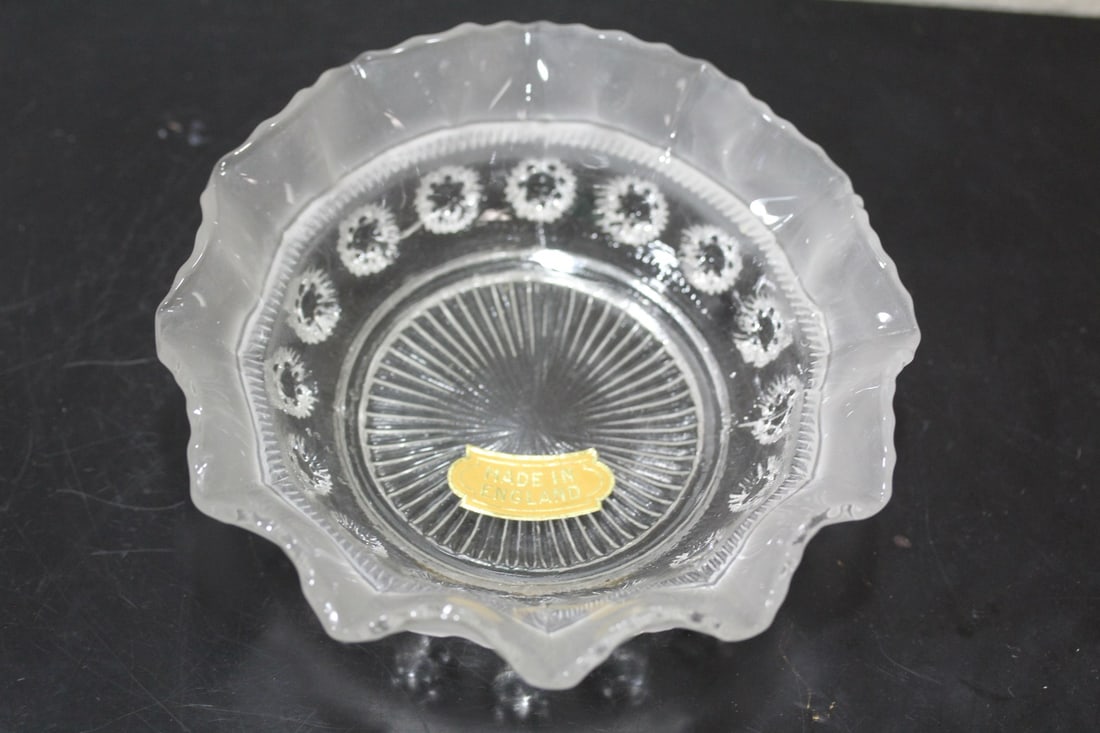 A Glass Nut Dish: Made in England - 5 1/4" in diameter