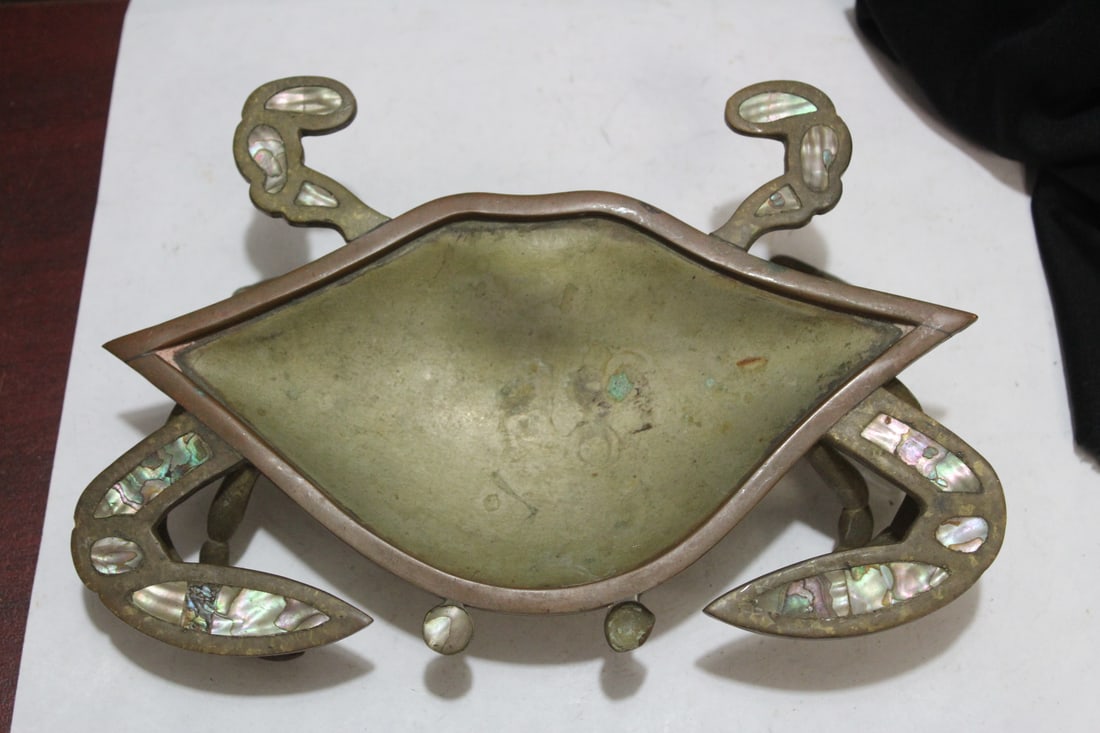 A Brass and Mother of Pearl Crab Tray: 8 3/4" across