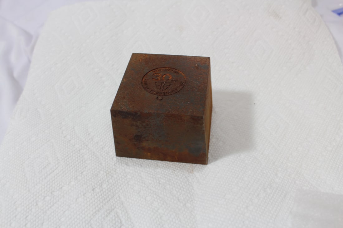 A Heavy Cast Iron Stamp or Weight: 2 1/2" square