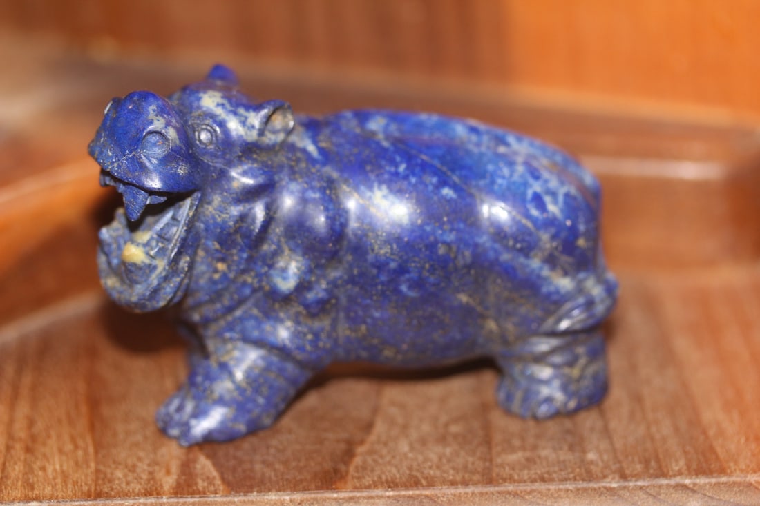 Lapis Lazuli Hippo Figurine: chinese gemstone figurine - 3 1/2" across