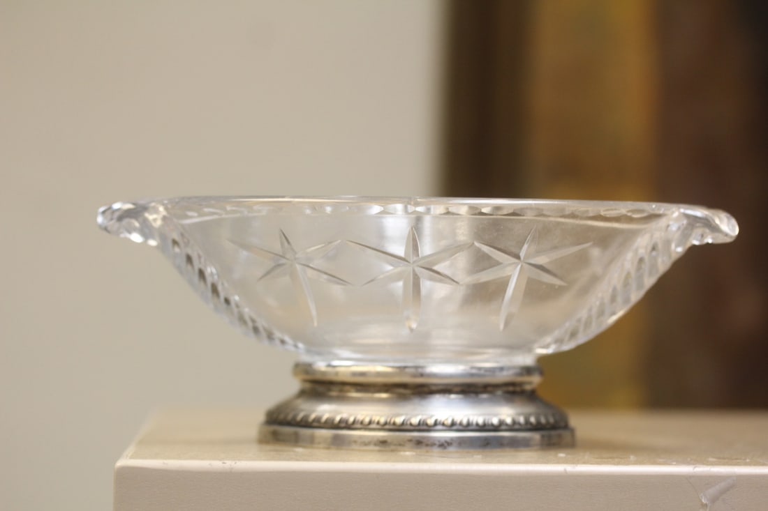Divided Cut Glass Bowl: sterling rim - 8 1/8" in diameter